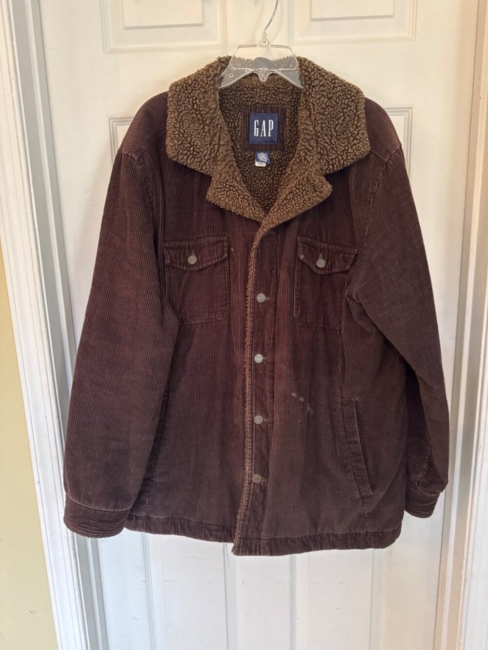 Vintage Y2K Brown Corduroy Fleece Lined Button Down Trucker Jacket Men's Large